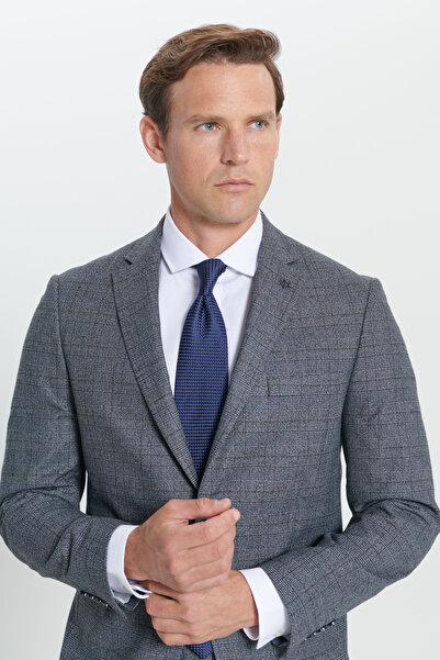 ALTINYILDIZ CLASSICS Slim Fit Slim Fit Patterned Mono Collar Gray-Blue Suit