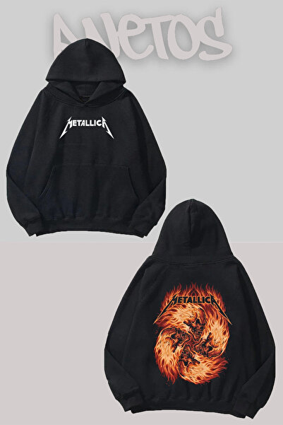 Anetos Metallica 19 Design Negru Față Spate cu imprimeu Swea tricou