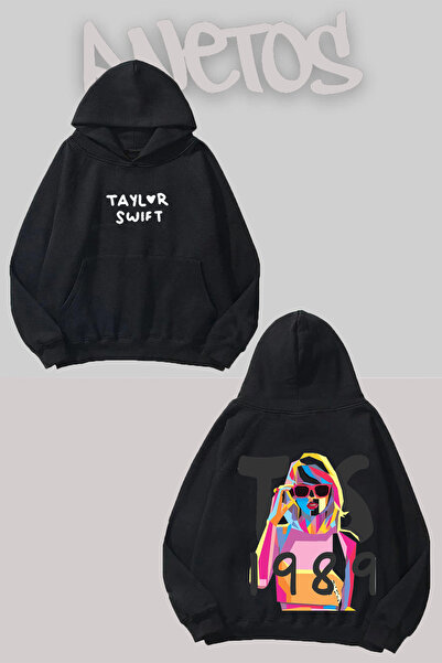 Anetos تيشيرت تايلور سويفت 18 بتصميم أسود مطبوع من الأمام والخلف