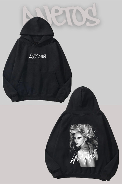 Anetos سويت شيرت ليدي غاغا 2 بتصميم أسود مطبوع من الأمام والخلف