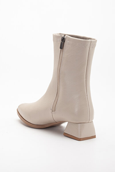 ALFHA Kadın Bej Ortadan Dikişli Bot Fermuarlı Kısa Topuklu Günlük Bot 600