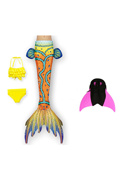 THK Set costum de baie sirenă Ariel, format din 4 piese, coadă solară, labe d...