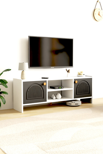 interGO Molde Bohem Tv Sehpası MDF Membran Kapaklı Raflı Tv Ünitesi Televizyon Sehpası