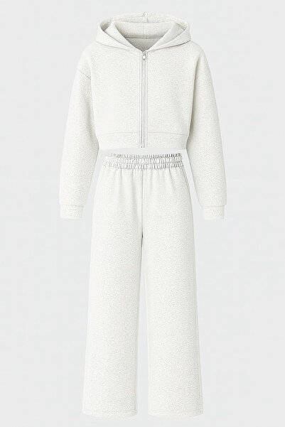 ALİKA Real Women's Hooded Basic Crop Wide Leg Sweatpants Set