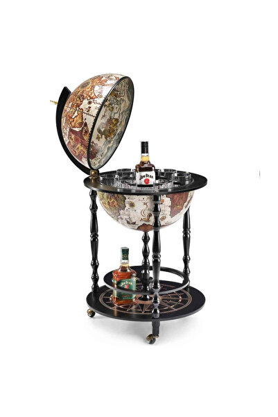 Genel Markalar Zoffoli İtalyan Vulcano Ayaklı Tekerlekli Atlas Küre Bar Vinta...