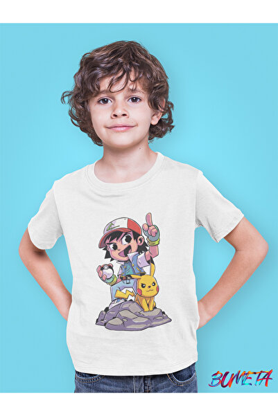 Bumeta تي شيرت للأطفال من سلسلة الرسوم المتحركة بوكيمون بيكاتشو وأش كيتشوم تشيبى