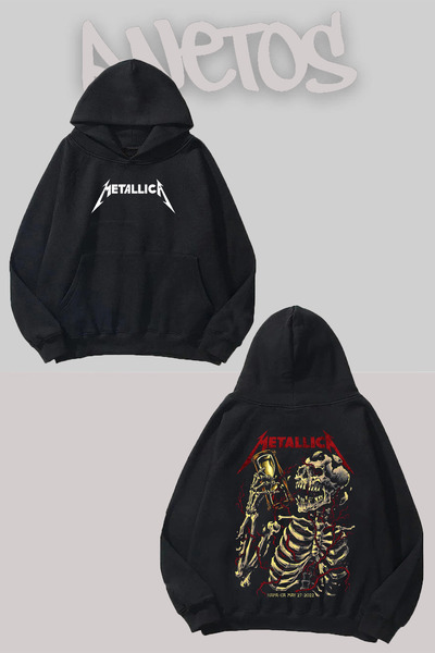 Anetos سويت شيرت ميتاليكا 22 بتصميم أسود مطبوع من الأمام والخلف