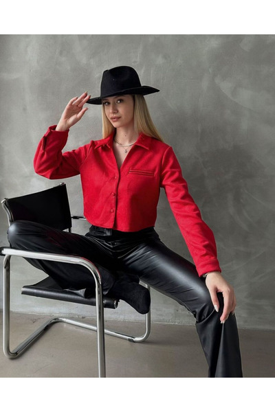 VELZANA Red Suede Short Shirt