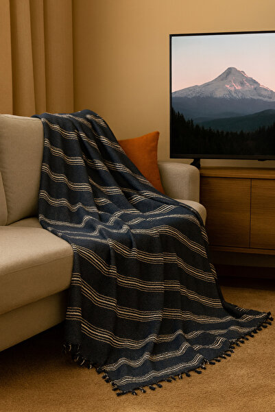 DNRYSL Natural Cotton Striped 130X180 Soft Television, Knee Blanket Multi-Pur...