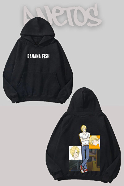 Anetos Banana Fish 2 Design Negru Față Spate cu imprimeu Swea tricou