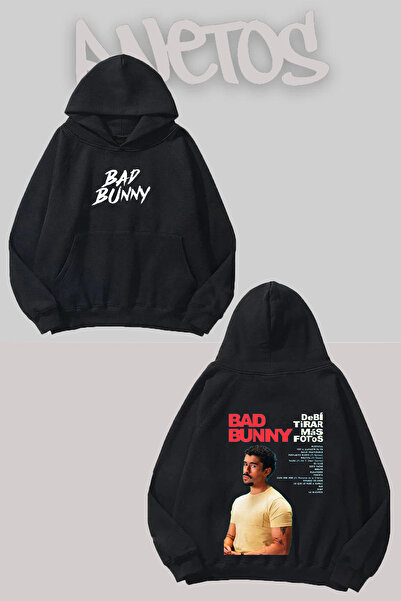 Anetos Bad Bunny 5 Design Negru Față Spate cu imprimeu Swea tricou