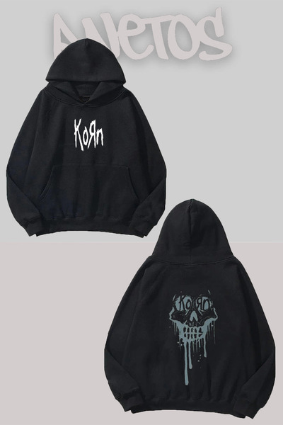 Anetos Φούτερ Korn 5 Design Μαύρο Μπροστινό Πίσω με τύπωμα