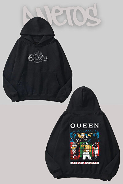 Anetos Queen 4 Design Negru Față Spate cu imprimeu Swea tricou