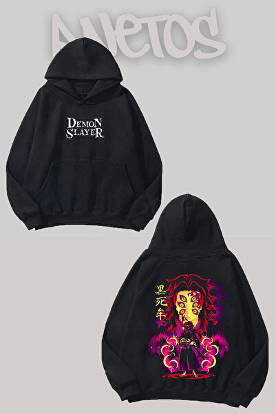 Anetos Demon Slayer 29 Design Negru Față Spate cu imprimeu Swea tricou
