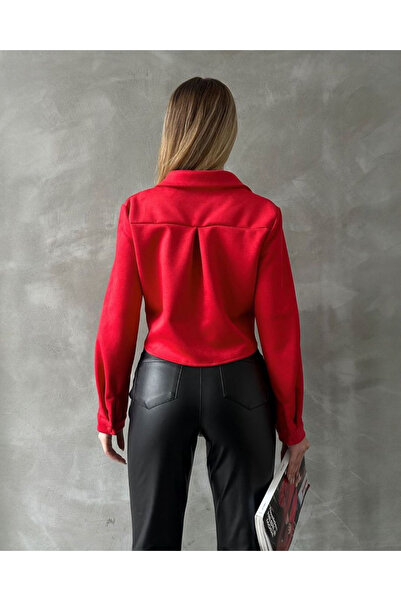 VELZANA Red Suede Short Shirt