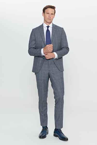 ALTINYILDIZ CLASSICS Slim Fit Slim Fit Patterned Mono Collar Gray-Blue Suit