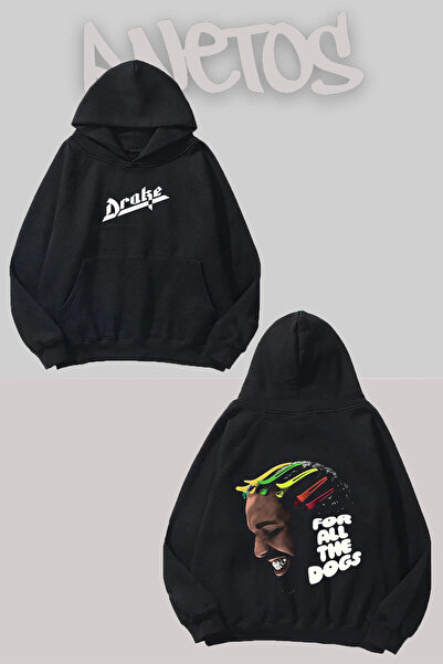 Anetos سويت شيرت دريك 9 ديزاين أسود مطبوع من الأمام والخلف