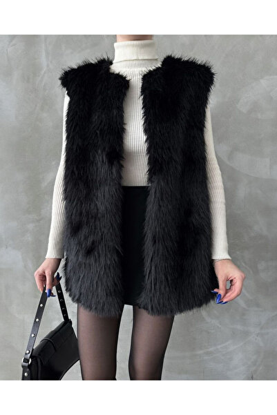MODA Black Furry Faux Vest