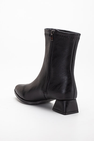 Bilalim Shoes Kadın Siyah Ortadan Dikişli Bot Fermuarlı Kısa Topuklu Günlük Bot 600
