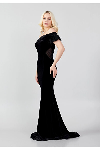 1way فستان سهره اسود بقصه الاوف شولدر