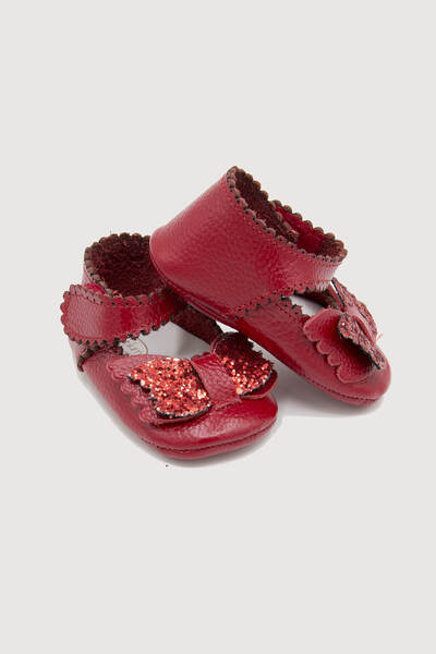 Beybium Baby Girl Velcro Genuine Leather Red Bow Booties Shoes