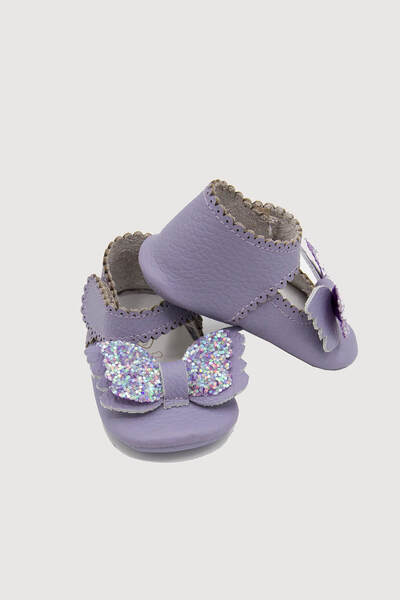 Beybium Baby Girl Velcro Genuine Leather Purple Bow Booties Shoes