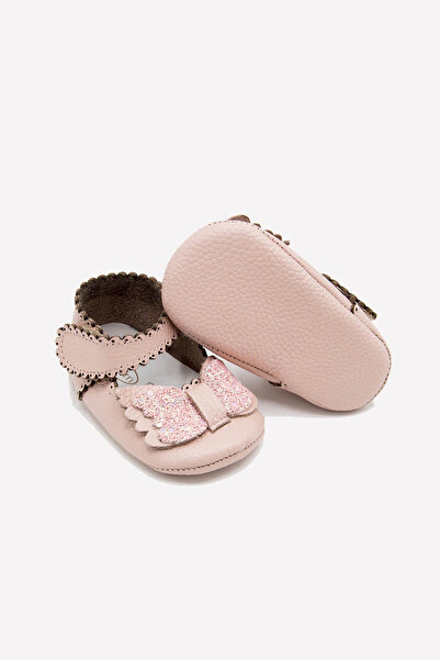 Beybium Baby Girl Velcro Genuine Leather Powder Bow Booties Shoes