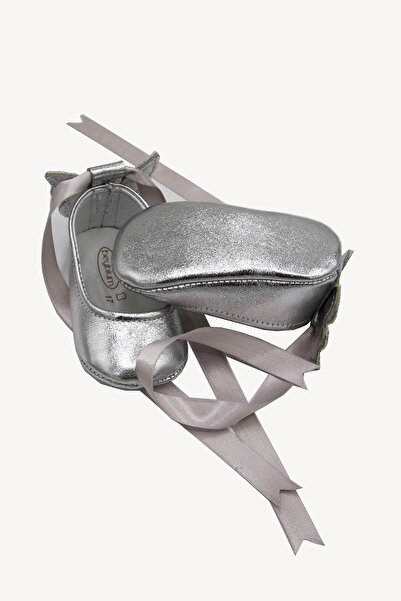 Beybium Genuine Leather Butterfly Decorated Baby Ballet Moccasin Silver