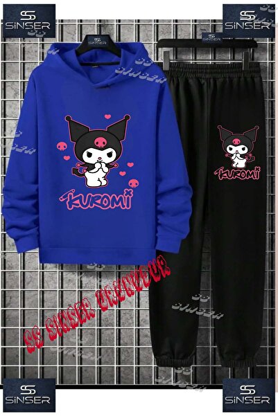 SS SİNSER Çocuk Unısex "KUROMI TEKLI ELLER AGIZDA"Baskılı Kapşolu Eşofman Takımı