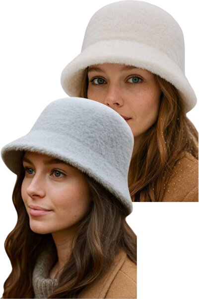 Trenderrs Women's Soft Plush Adjustable Drawstring Bucket Hat Set of 2