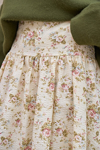 KÜÇÜĞÜM BUTİK Vintage Cream Floral Lace Balloon Seersucker Skirt