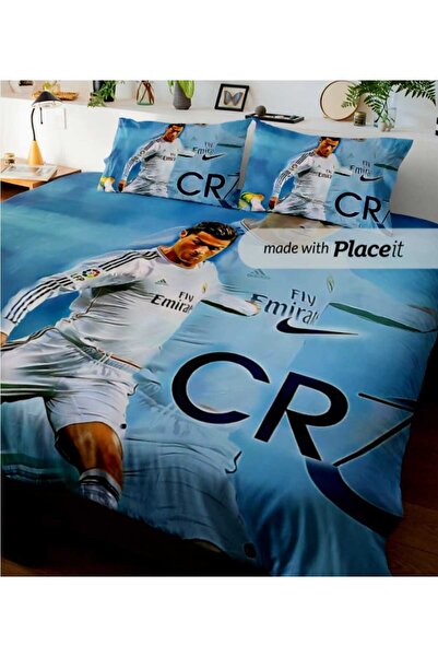 Elmas Dizayn طقم غطاء لحاف مزدوج بتصميم خاص 240×260 سم من القطن الساتان كريستيانو رونالدو 4 قطع
