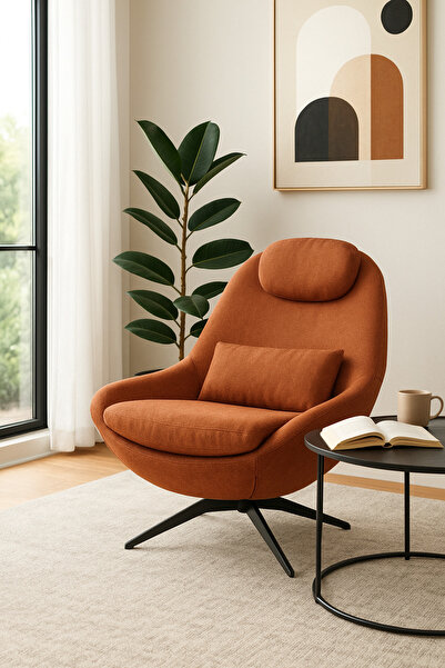 MARIA HOMES كرسي استرخاء من القماش البرتقالي مع وسادة ومسند رأس - كرسي مميز ل...