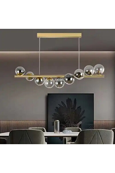 LED CONCEPT LED chandelier with lampshades, gold, linear, 95x30x75, bulb type 9xG9