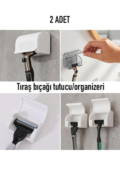 ELAMOUR Tıraş Bıçağı Düzenleyici Yapışkanlı Banyo Jilet Organizeri Askısı 2 ADET