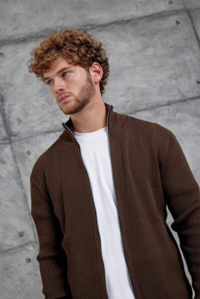 NOMARC Кафяв Mrk трикотажен пуловер с цип