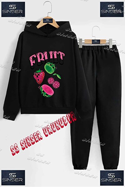 SS SİNSER Детски унисекс "4-компонентен спортен екип с качулка и плодов принт"