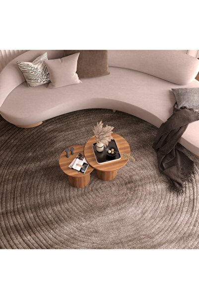 İz Home %100 MDF Modern Dekoratif Orta ve Yan Sehpa Seti Silindirik Ayak Tasarımlı