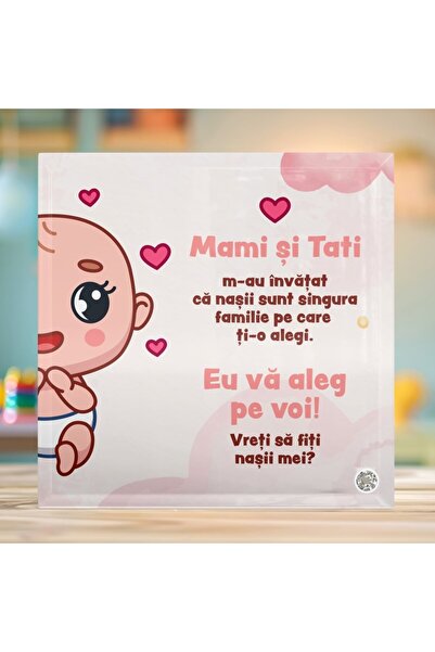 CrisPrint Pictură pe sticlă 20x20 cm – Nași personalizați -Fetiță