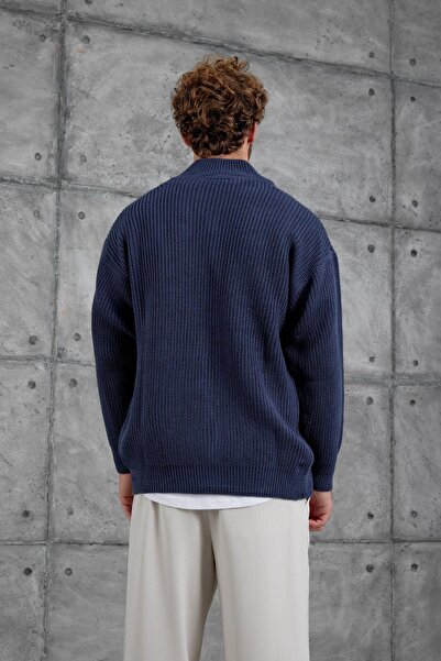 NOMARC Erkek Lacivert Mrk Fermuarlı Oversize Triko