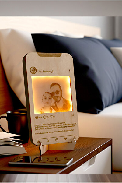 Woodnity Kişiye Özel Lazer Kazıma Işıklı Ahşap Sosyal Medya Postu - Kablosuz ...