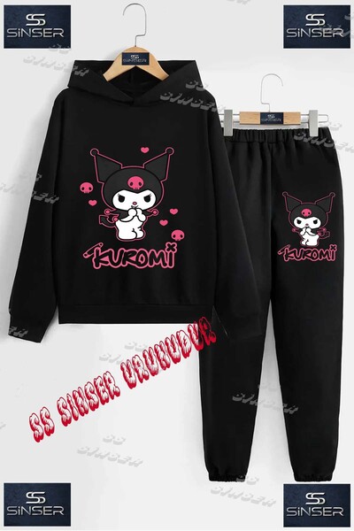 SS SİNSER Çocuk Unısex "KUROMI TEKLI ELLER AGIZDA"Baskılı Kapşolu Eşofman Takımı