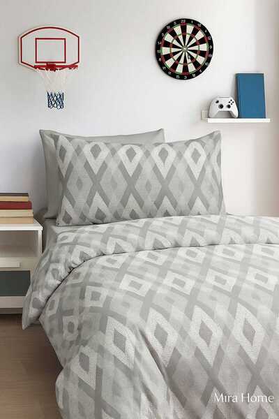 merland benvecocuk Zigzag Pattern Gray Cotton Twin Duvet Cover Set