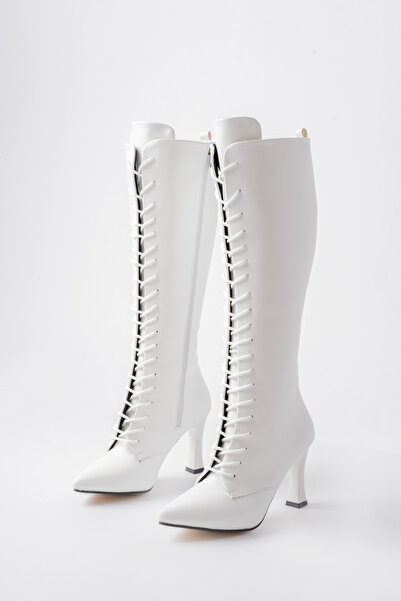 SEEM & BE RACHEL Kadın Bağcıklı Fermuarlı Kadın Beyaz Çizme