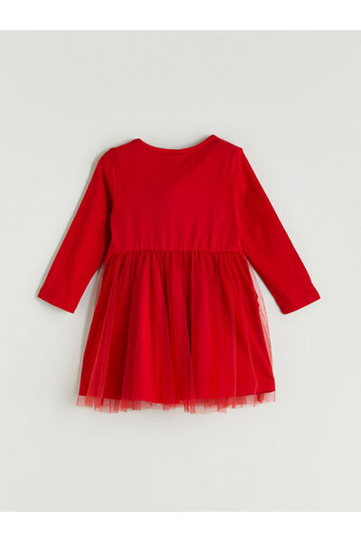 LC Waikiki Red Crew Neck Christmas Themed Girls' Dress