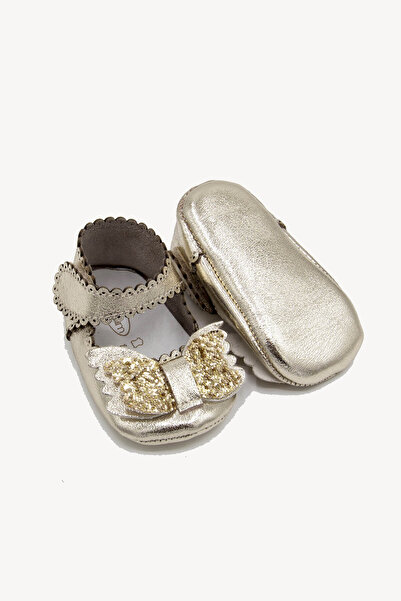 Beybium Baby Girl Velcro Genuine Leather Gold Bow Booties Shoes