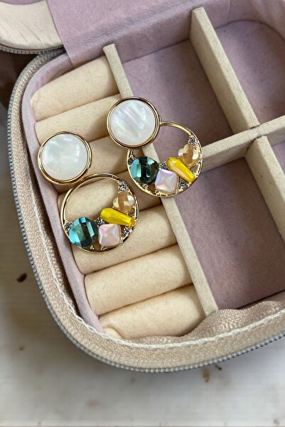 VERA HOUSE أقراط دائرية متدلية من الحجر الأبيض اللؤلؤي - أقراط دائرية متدلية ...