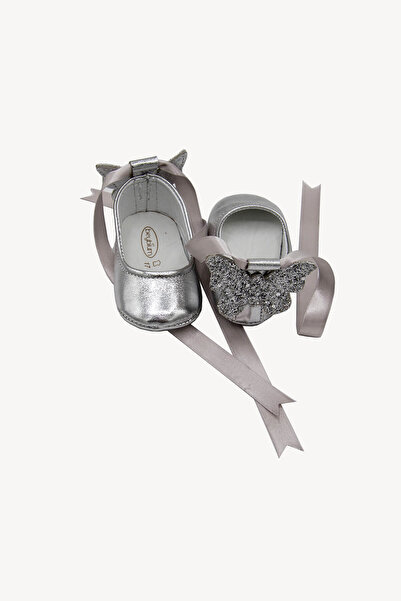 Beybium Genuine Leather Butterfly Decorated Baby Ballet Moccasin Silver