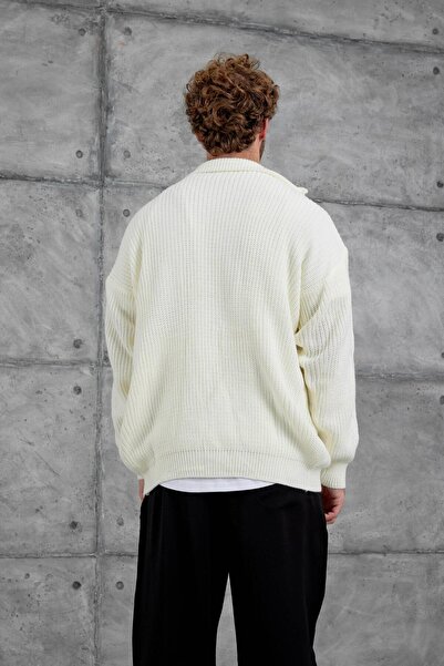 NOMARC Πλεκτό υπερμεγέθη με φερμουάρ σε λευκό εκρού