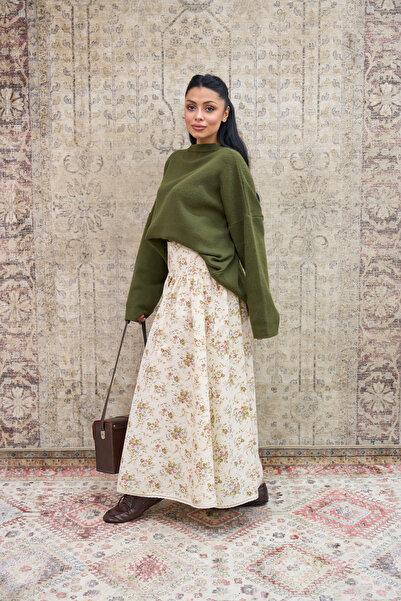 KÜÇÜĞÜM BUTİK Vintage Cream Floral Lace Balloon Seersucker Skirt